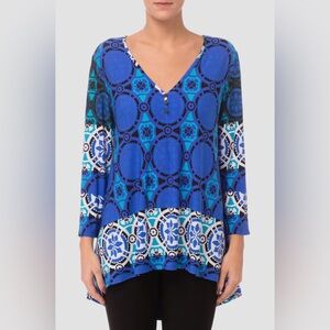 Joseph Ribkoff Vibrant Blue and Black Patterned Top